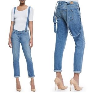 Paige Womens Phillipa Tomlin Overall Denim Jeans Distressed Skinny Blue Size 24